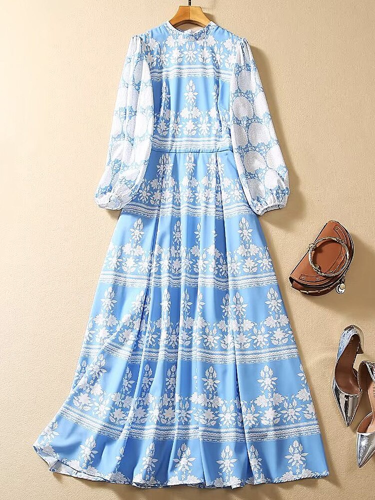 Kate Middleton Cornflower Blue Patterned Floral Midi Dress