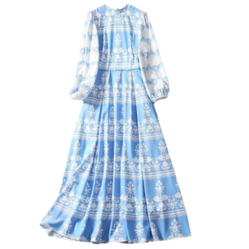 Kate Middleton Cornflower Blue Patterned Floral Midi Dress
