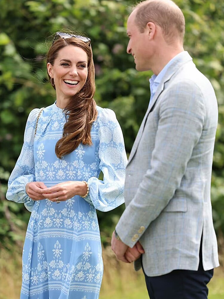Kate Middleton Cornflower Blue Patterned Floral Midi Dress