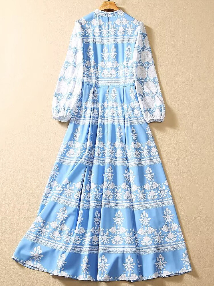 Kate Middleton Cornflower Blue Patterned Floral Midi Dress