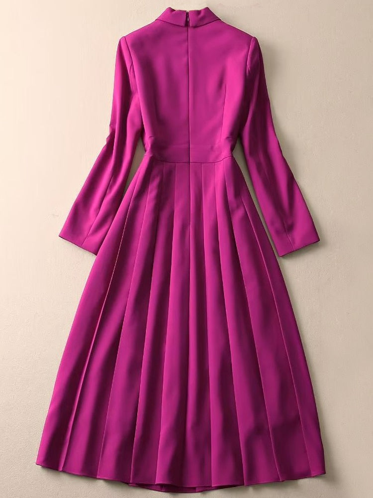 Kate Middleton Purple Coat Style Pleated Dress