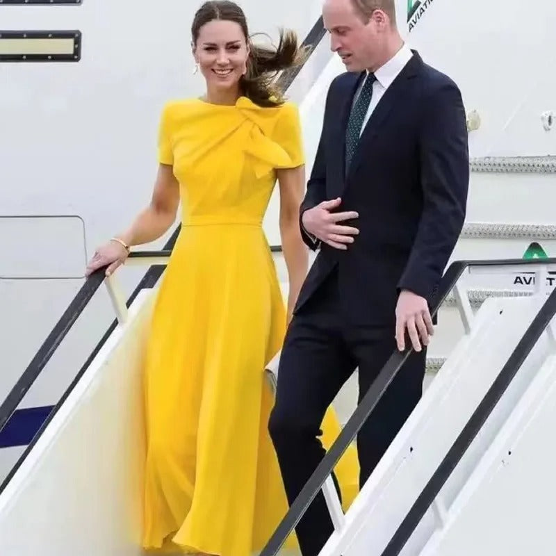 Kate Middleton Yellow Summer Maxi Wimbledon Dress – opalroyaleclothing