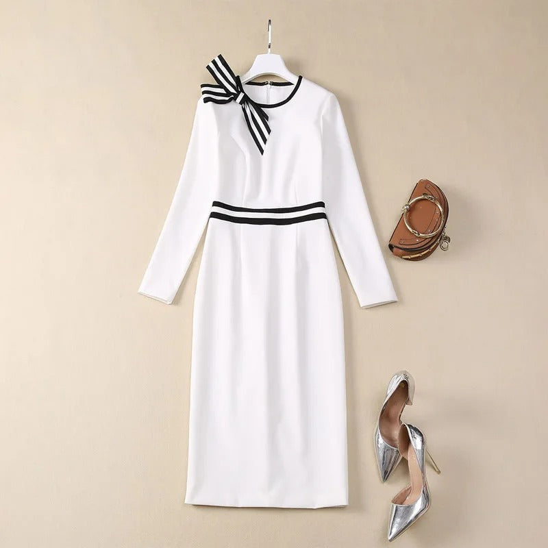 Kate Middleton White Pencil Dress Monochrome Bow