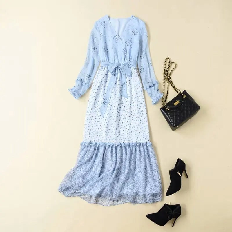 Kate Middleton Blue Floral 10th Anniversary Chiffon Dress