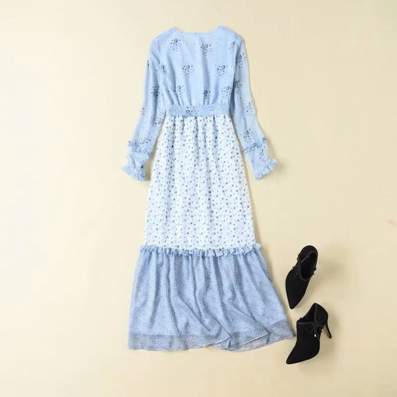 Kate Middleton Blue Floral 10th Anniversary Chiffon Dress
