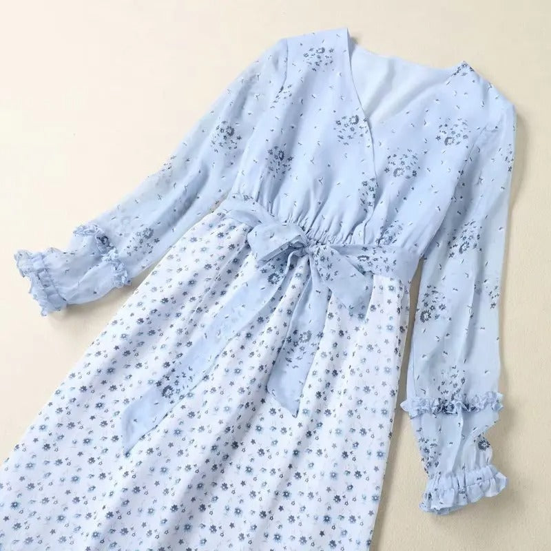 Kate Middleton Blue Floral 10th Anniversary Chiffon Dress