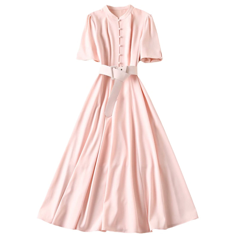 Kate Middleton Pale Pink Midi Fit Flare Belted Dress Wimbledon Occasion Dress