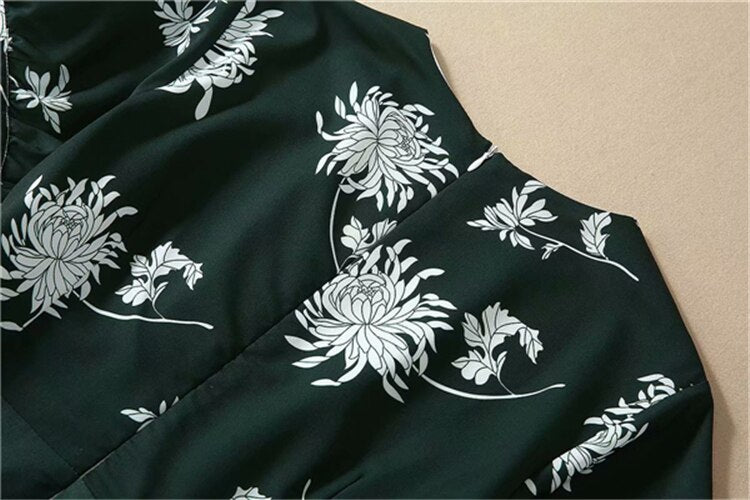 Kate Middleton Dark Green Floral Garden Party Summer Midi Dress