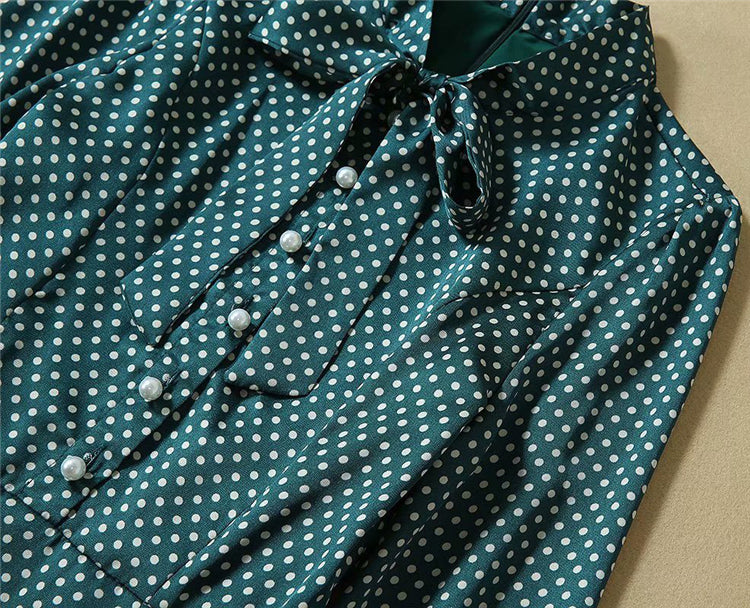 Kate Middleton Emerald Green Polka Dot Pussy Bow Fit Flare Dress Mortimer
