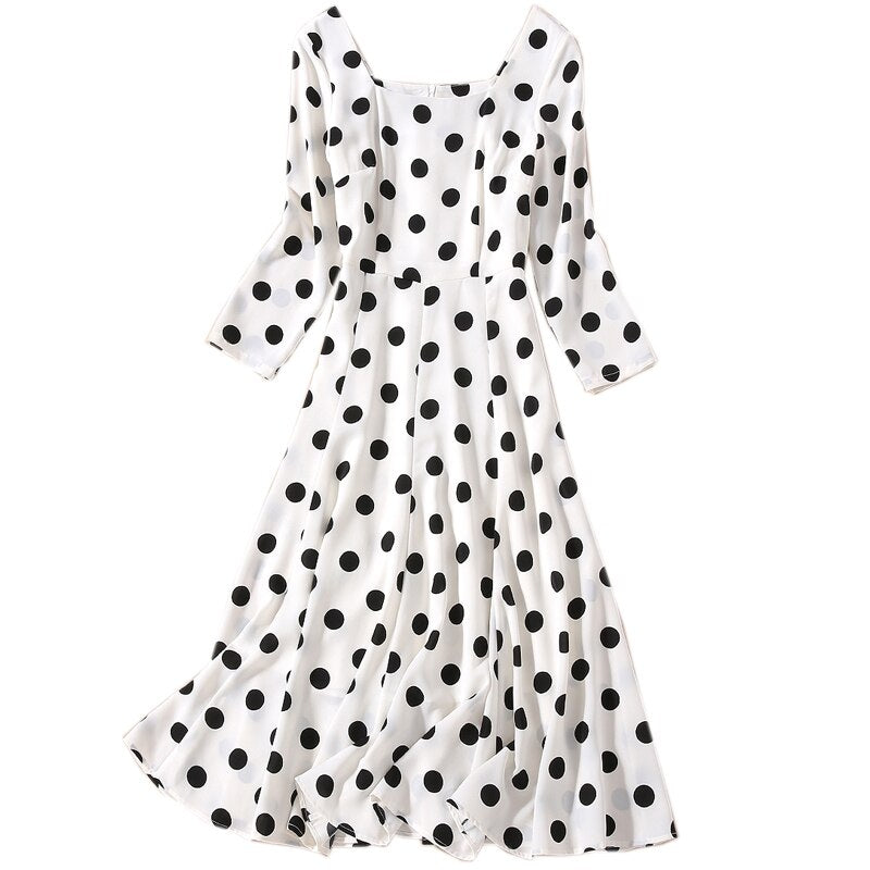 Kate Middleton White Black Polka Dot Square Neck Dress
