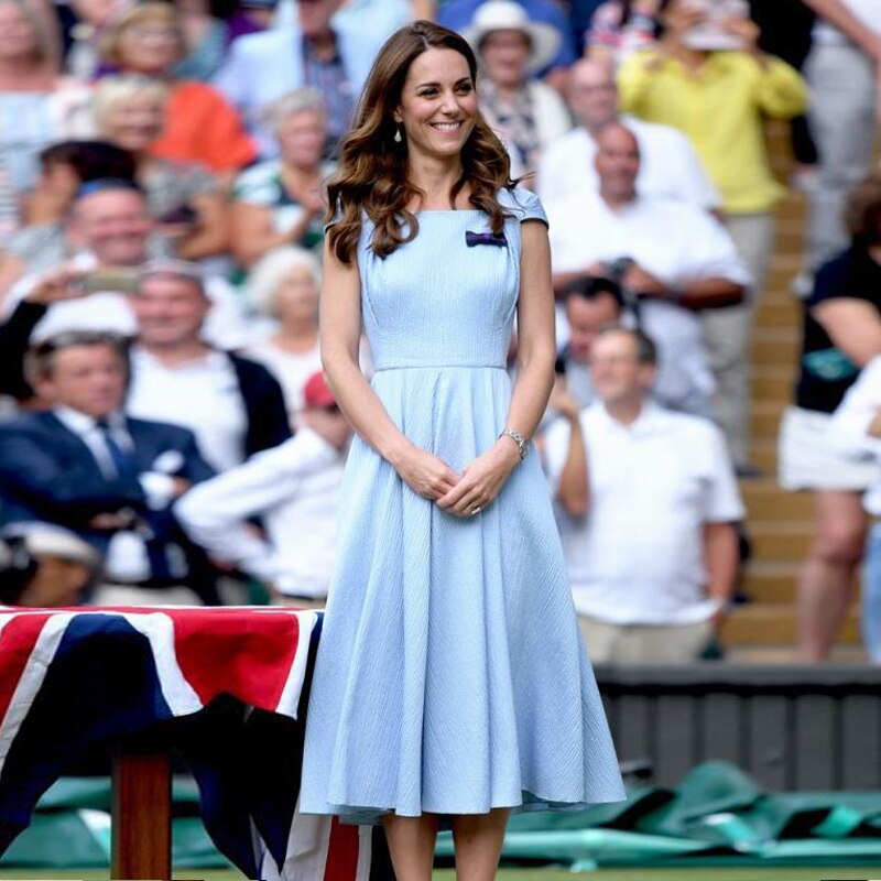 Kate Middleton Pale Blue Midi Wimbledon Dress