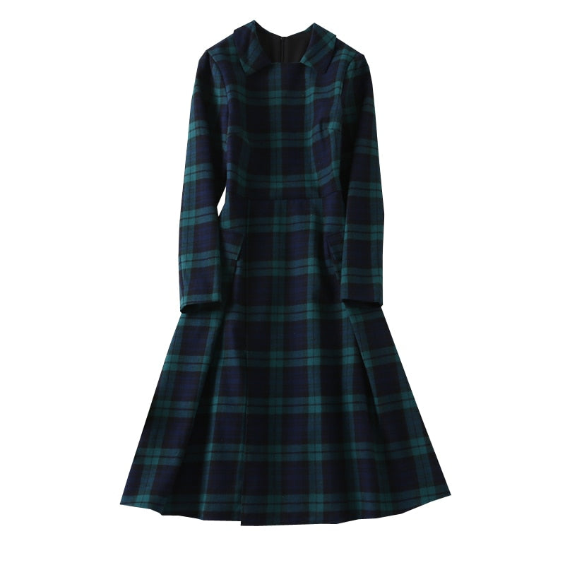 Kate Middleton Tartan Fit Flare Dress Blackwatch Navy Blue Green Check Plaid Pattern Dress