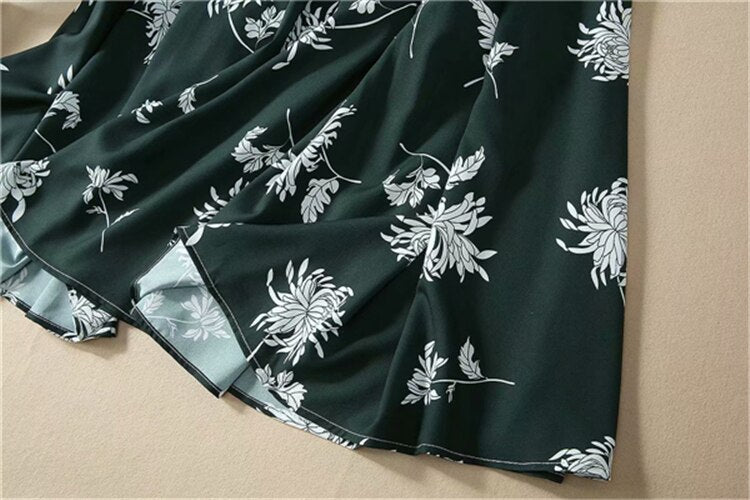 Kate Middleton Dark Green Floral Garden Party Summer Midi Dress