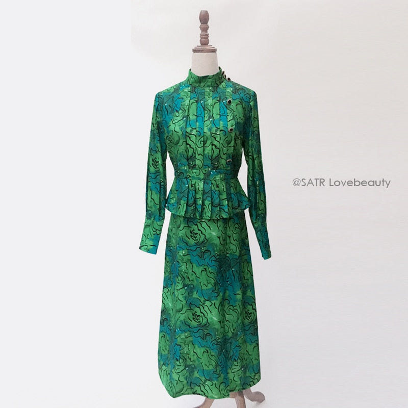 Kate Middleton Emerald Green Pattern Turtleneck Midi Dress