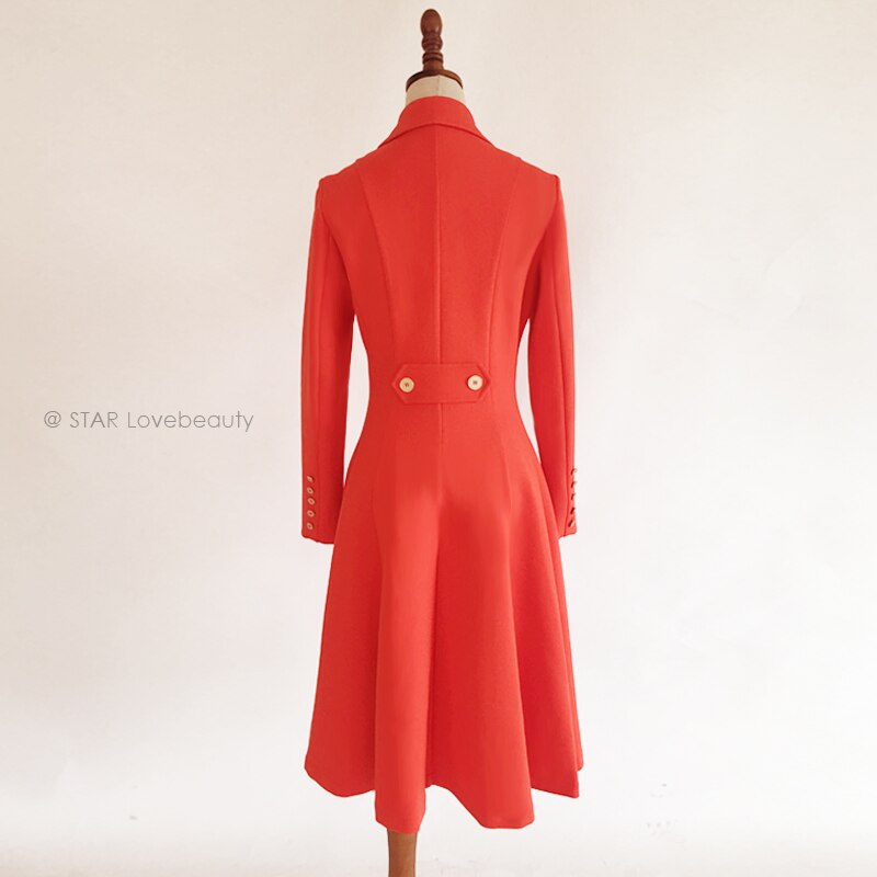 Kate Middleton Military Red Coat Long Gold Button Midi Coat