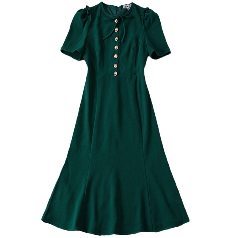 Kate Middleton Emerald Green Gold Button Mermaid Dress