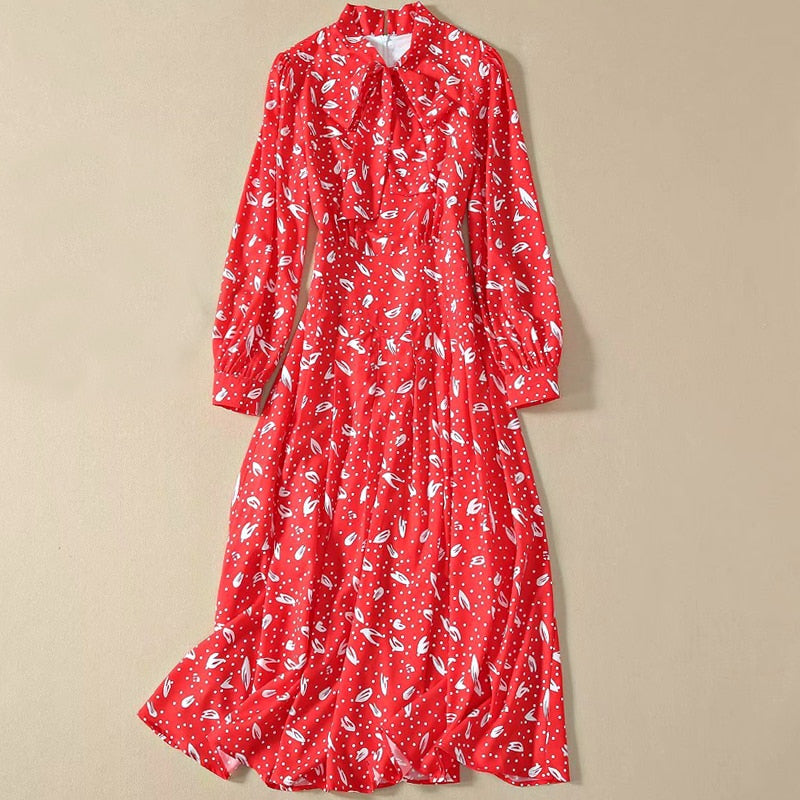 Kate Middleton Christmas Party Red Pussy Bow Midi Dress
