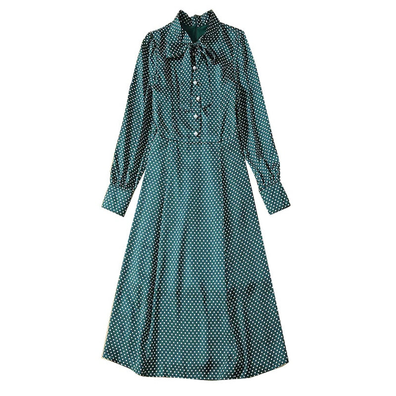 Kate Middleton Emerald Green Polka Dot Pussy Bow Fit Flare Dress Mortimer