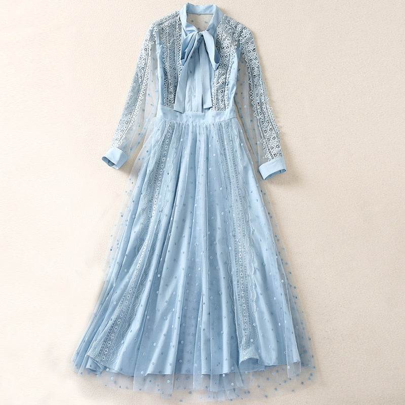 Kate Middleton Light Blue Voile Lace Midi Dress Ascot Wedding Occasion Dress
