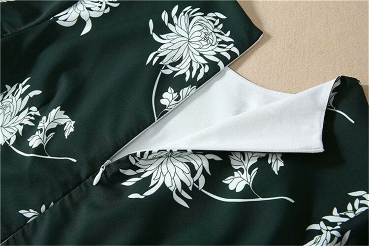 Kate Middleton Dark Green Floral Garden Party Summer Midi Dress