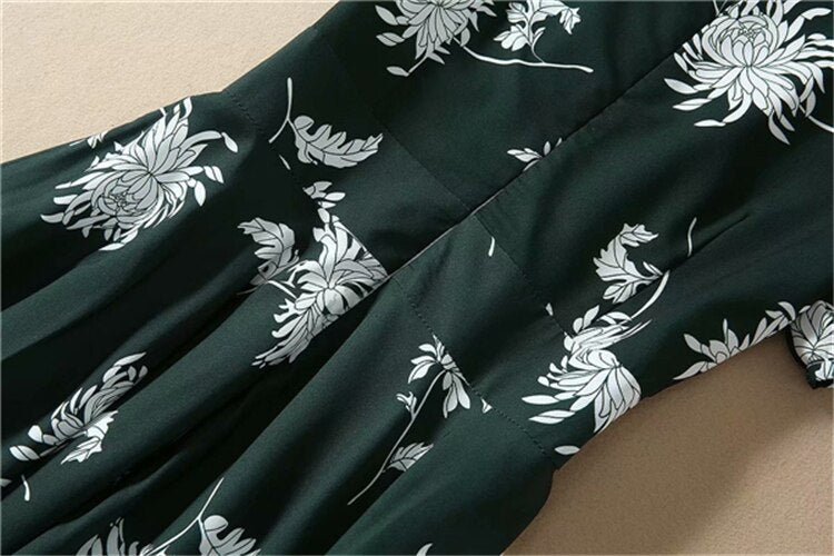 Kate Middleton Dark Green Floral Garden Party Summer Midi Dress