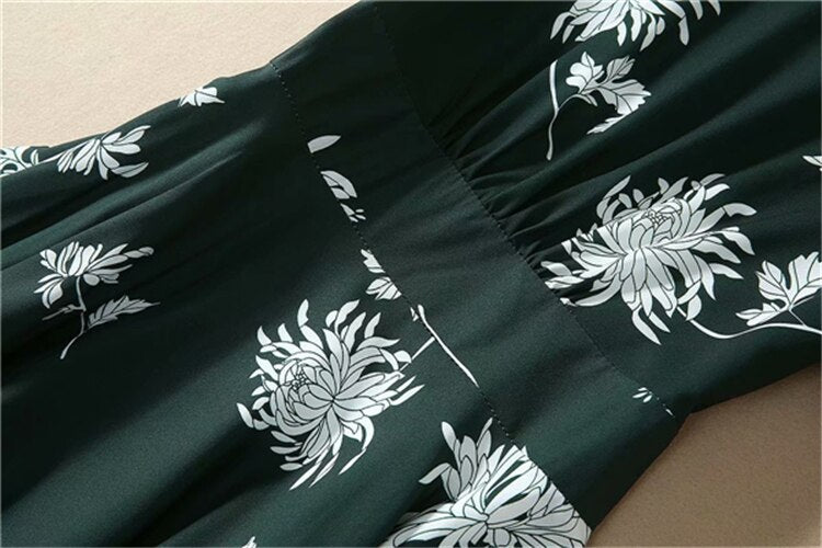 Kate Middleton Dark Green Floral Garden Party Summer Midi Dress