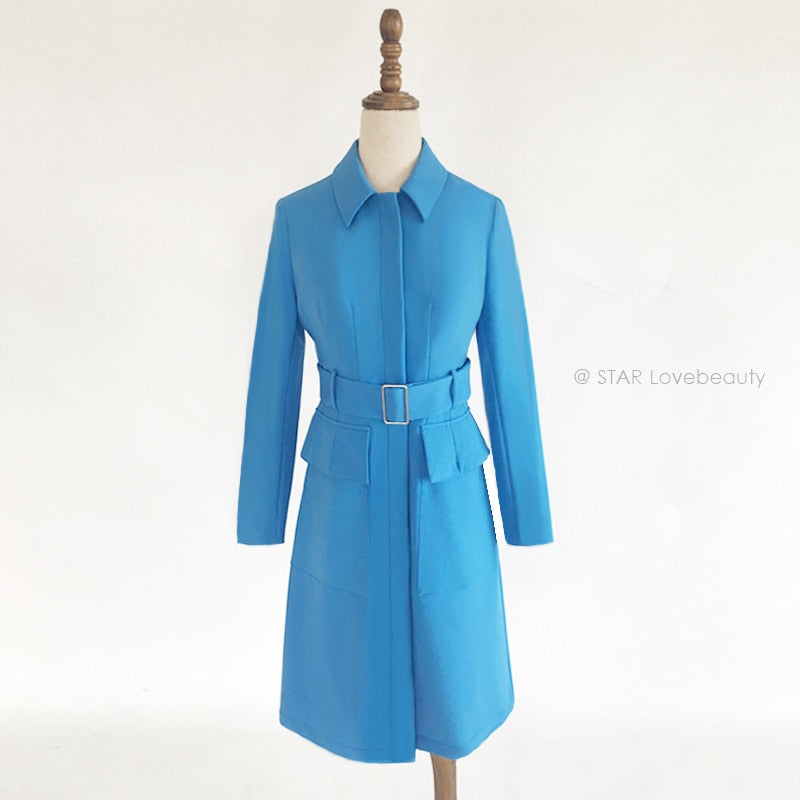 Kate Middleton Long Blue Trench Coat Dress
