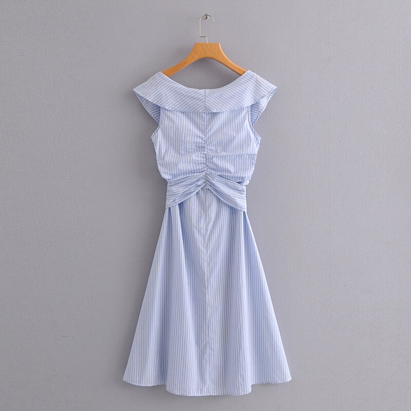 Kate Middleton Blue White Stripe Cotton Summer Midi Dress