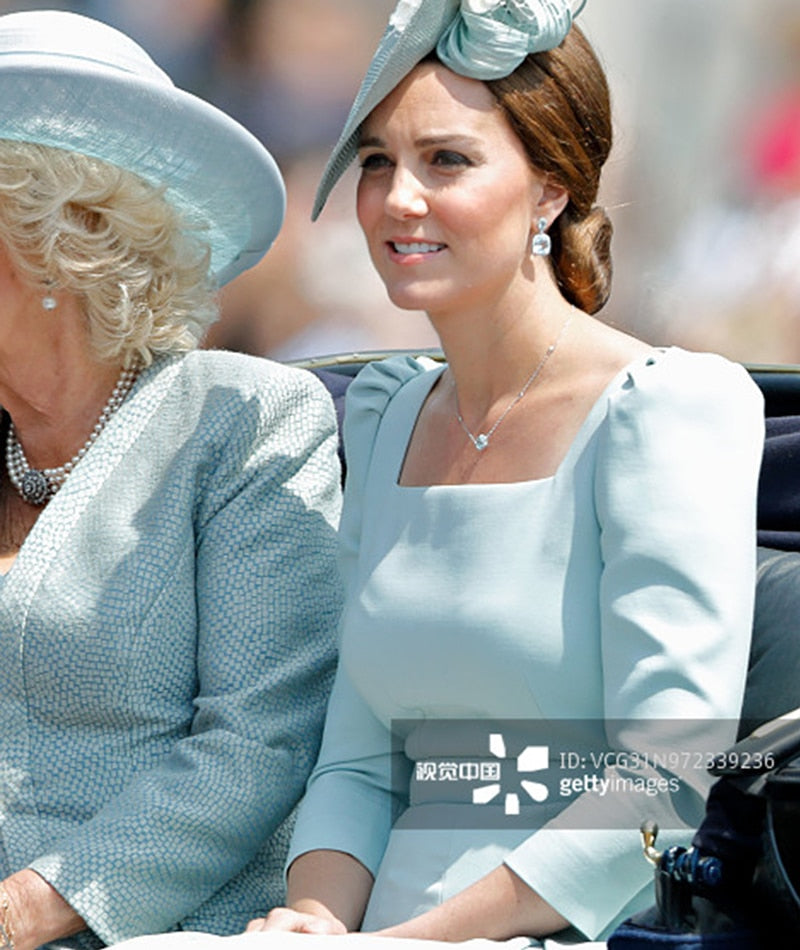 Kate Middleton Light Blue Summer Pleated Occasion Dress