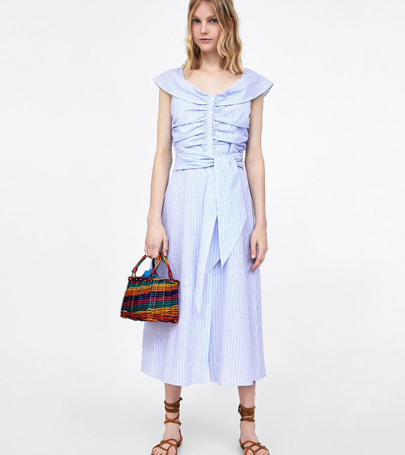 Kate Middleton Blue White Stripe Cotton Summer Midi Dress