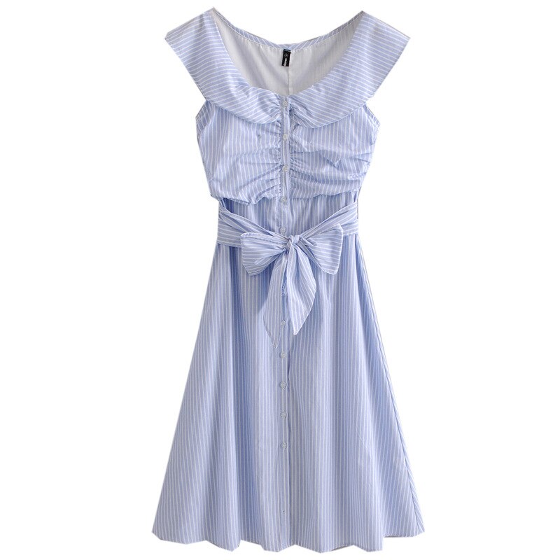 Kate Middleton Blue White Stripe Cotton Summer Midi Dress