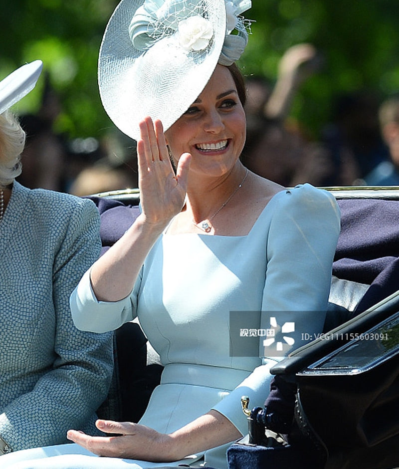 Kate Middleton Light Blue Summer Pleated Occasion Dress