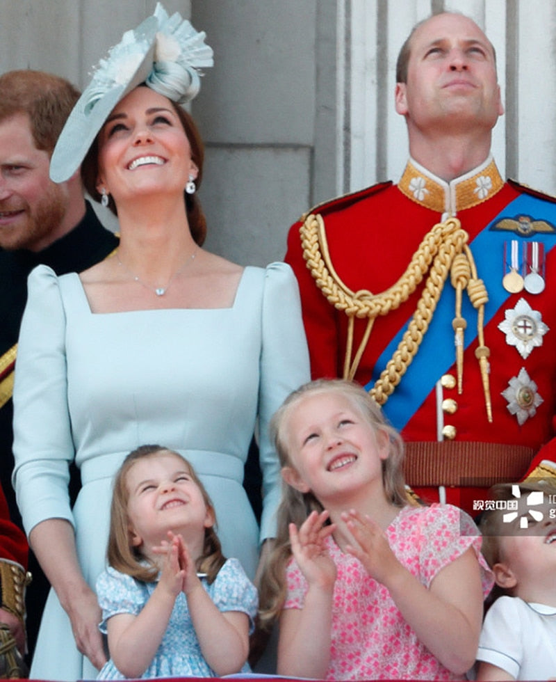 Kate Middleton Light Blue Summer Pleated Occasion Dress