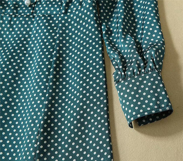 Kate Middleton Emerald Green Polka Dot Pussy Bow Fit Flare Dress Mortimer