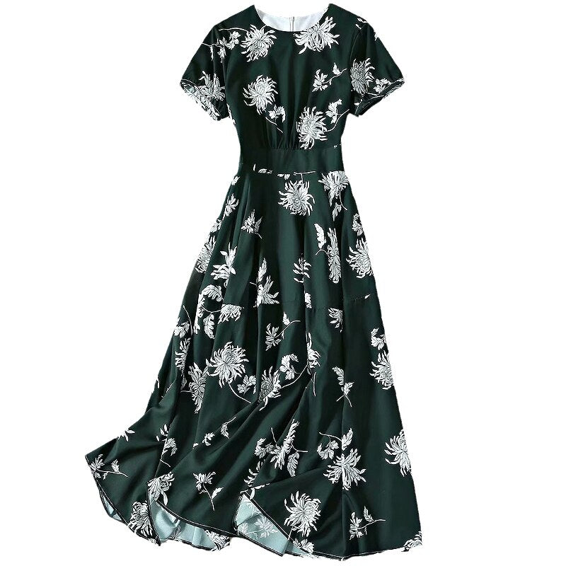 Kate Middleton Dark Green Floral Garden Party Summer Midi Dress