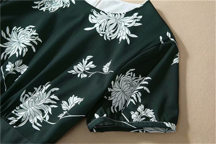 Kate Middleton Dark Green Floral Garden Party Summer Midi Dress