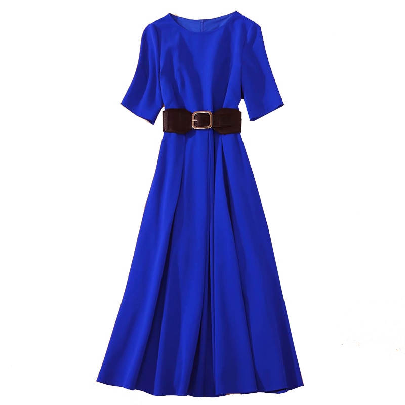 Kate Middleton Royal Blue Short Sleeve Belted Midi Dress