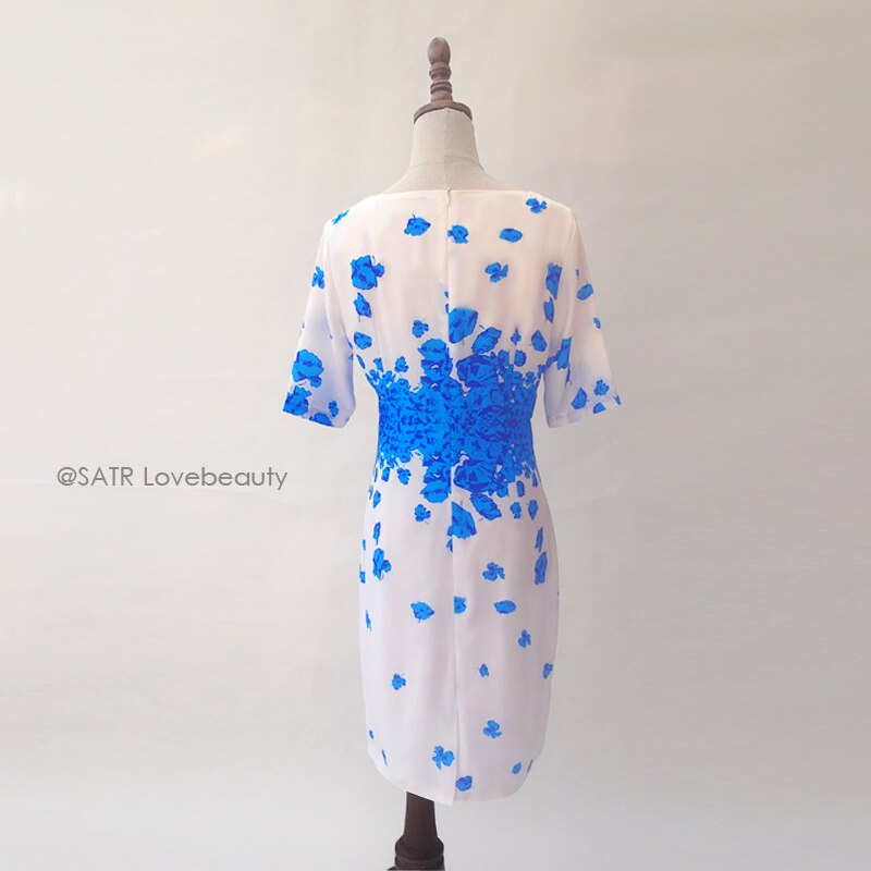 Kate Middleton White Blue Poppy Print Pencil Dress