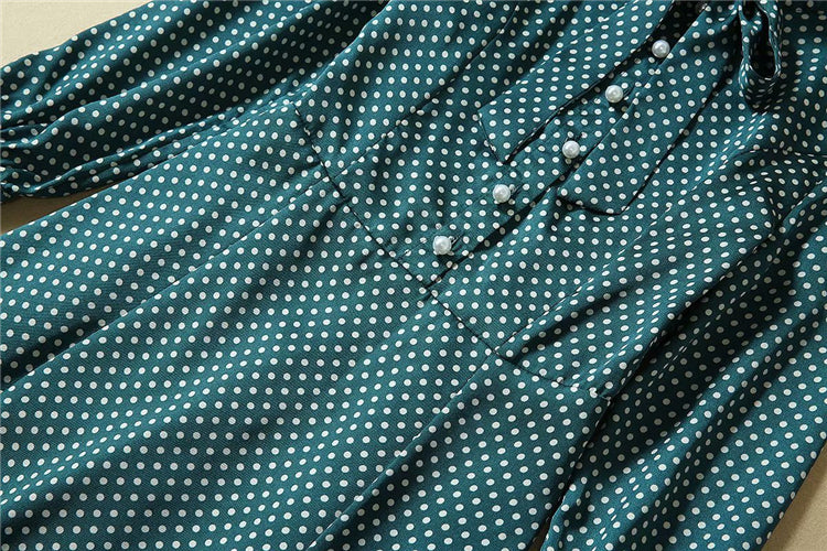 Kate Middleton Emerald Green Polka Dot Pussy Bow Fit Flare Dress Mortimer