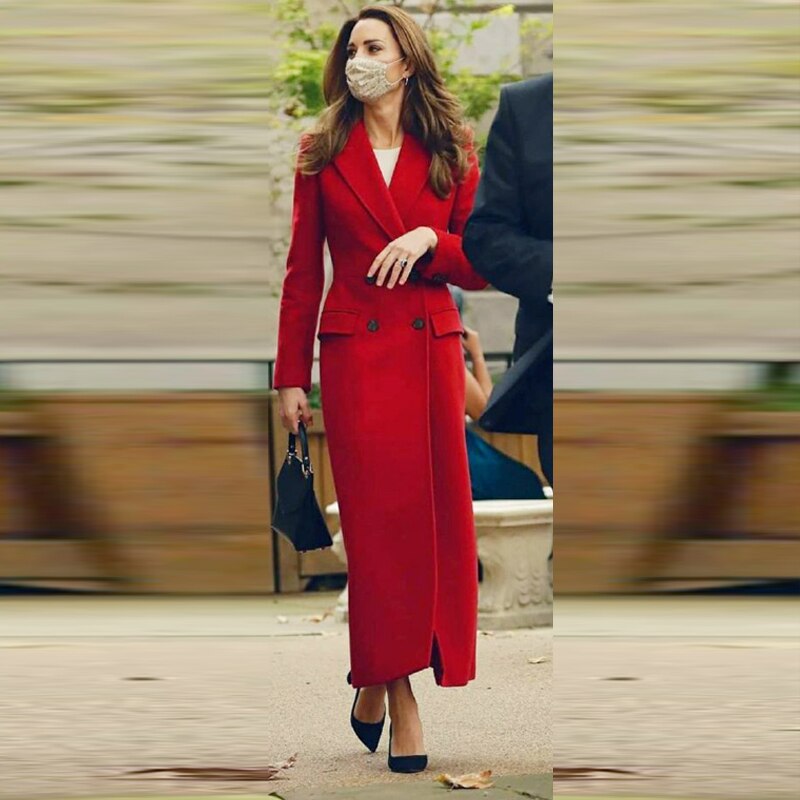 Kate Middleton Winter Red Long Maxi Overcoat