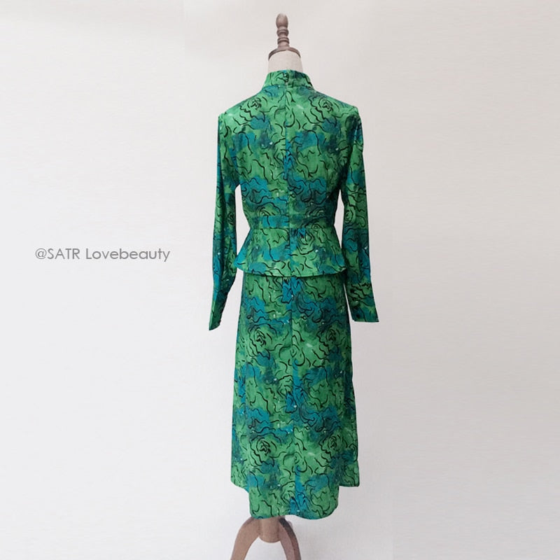 Kate Middleton Emerald Green Pattern Turtleneck Midi Dress