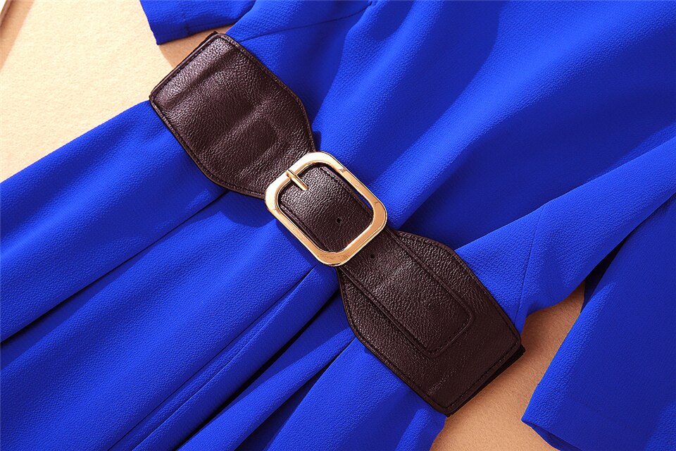 Kate Middleton Royal Blue Short Sleeve Belted Midi Dress