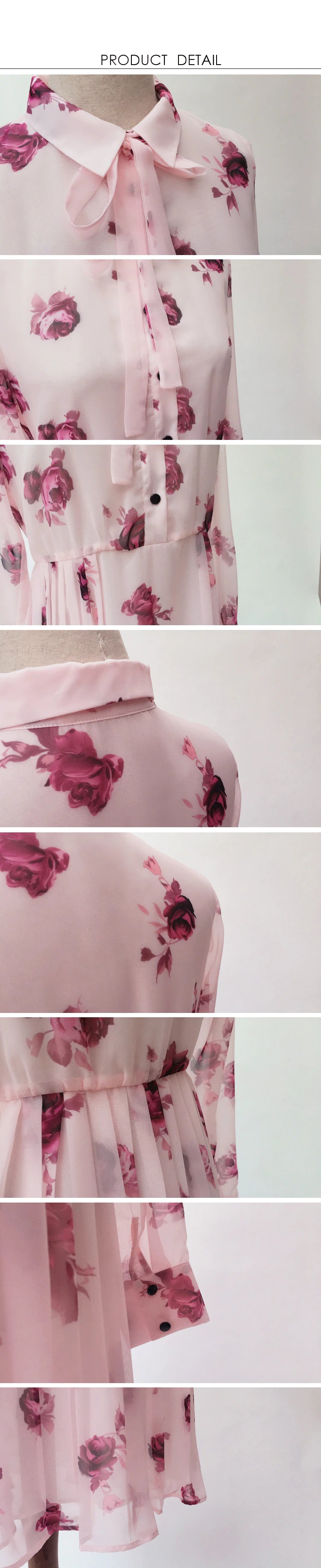 Kate Middleton Pussy Bow Rose Print Floral Chiffon Dress