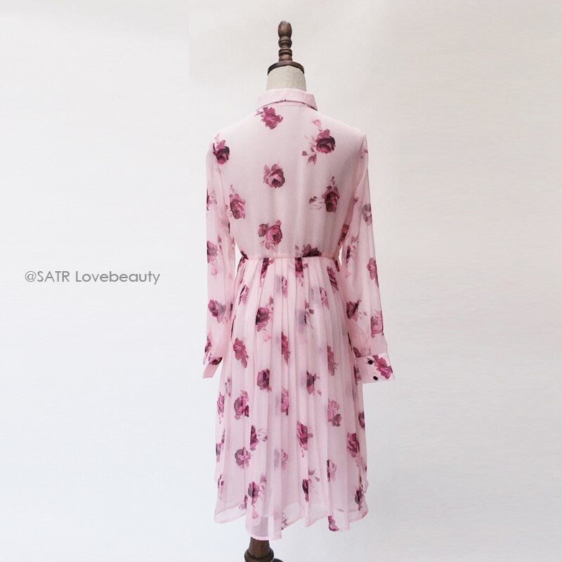 Kate Middleton Pussy Bow Rose Print Floral Chiffon Dress