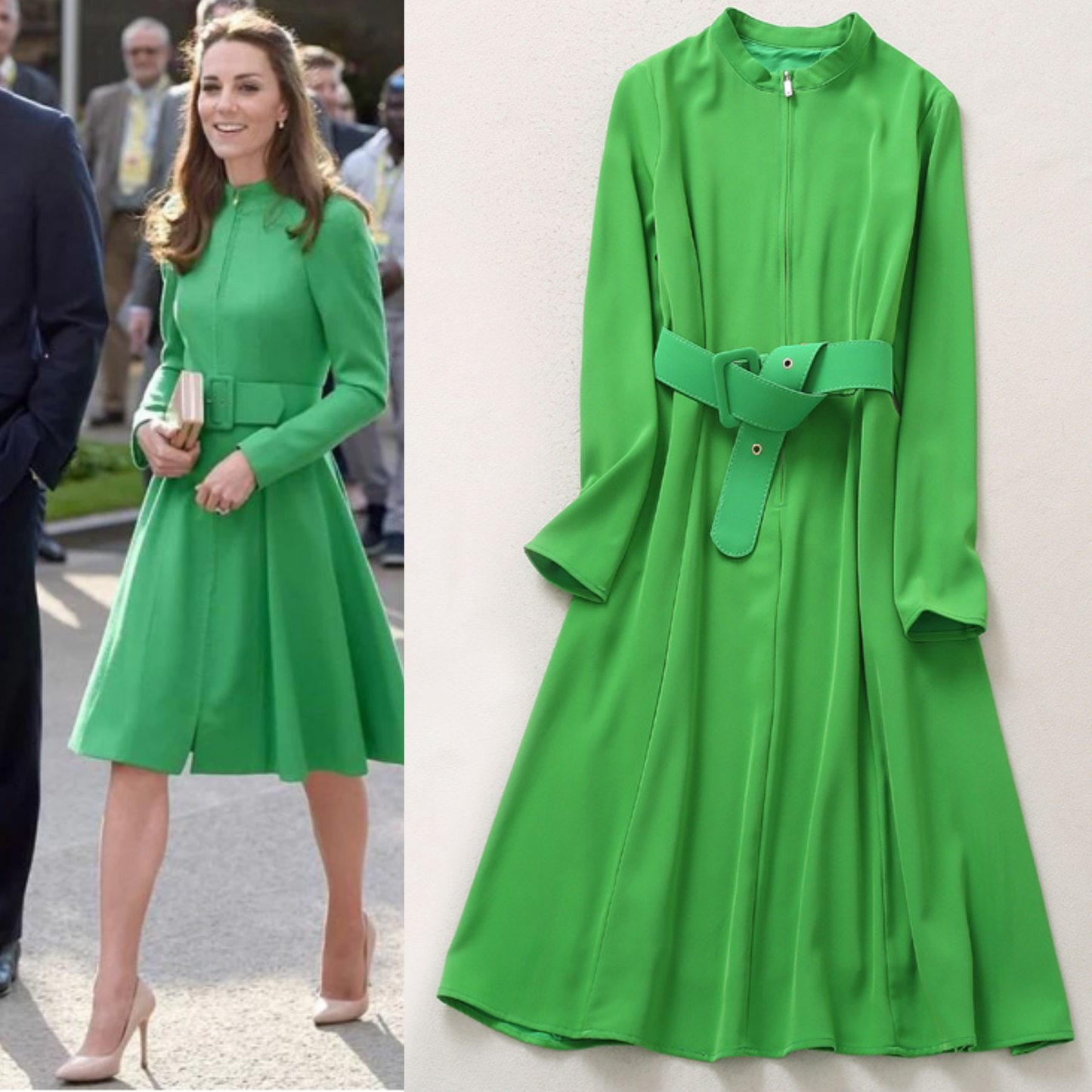 Kate Middleton Green Fit Flare Belted Dress