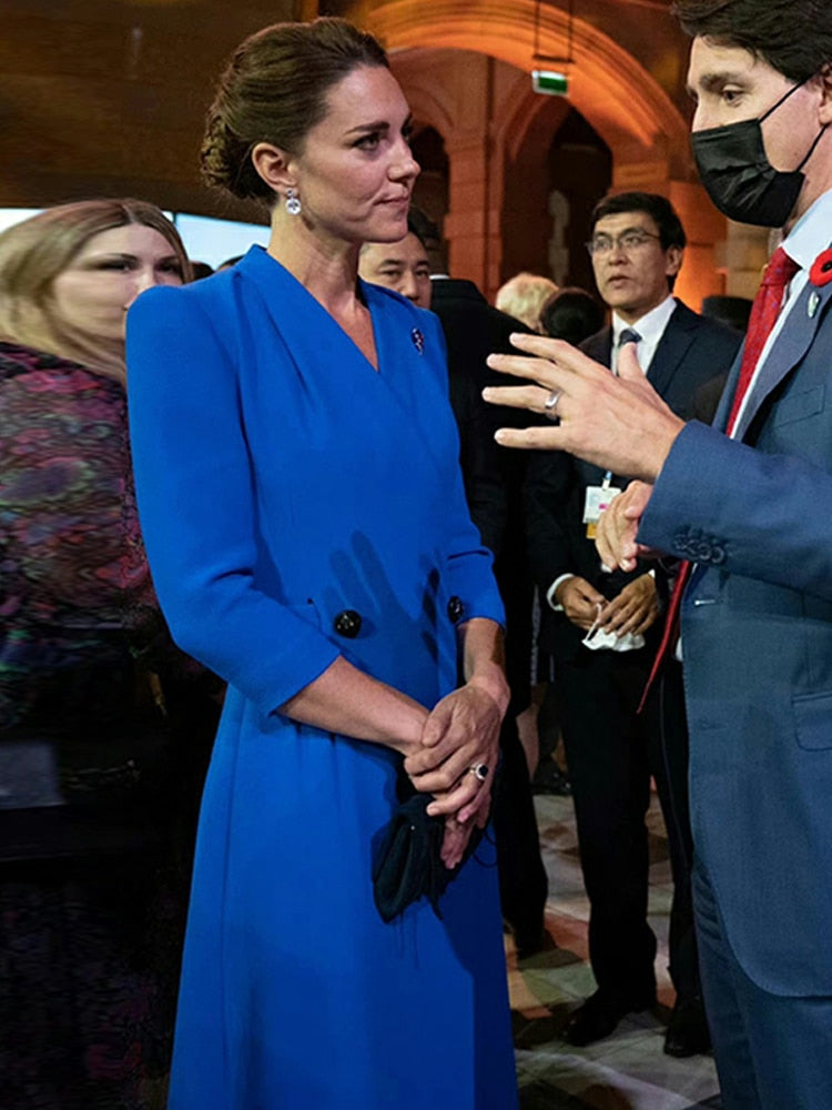 Kate Middleton Royal Blue Midi Coat Dress opalroyaleclothing Kate Middleton Royal Blue Midi Coat Dress opalroyaleclothing