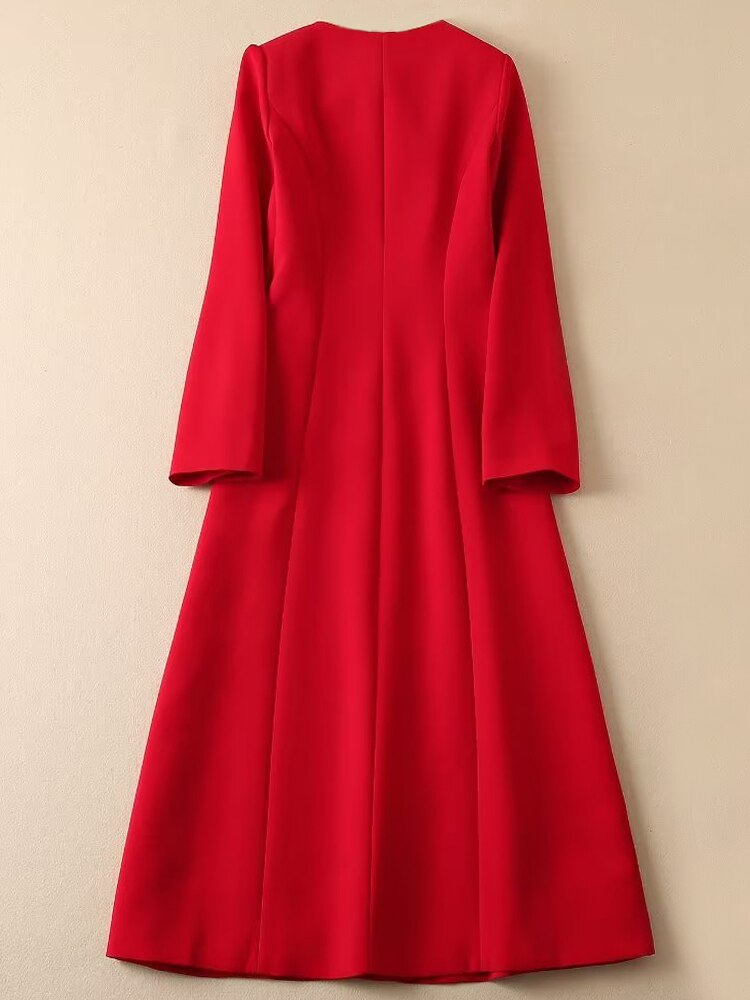 Kate Middleton Red Bow Neck Midi Long Red Coat Dress
