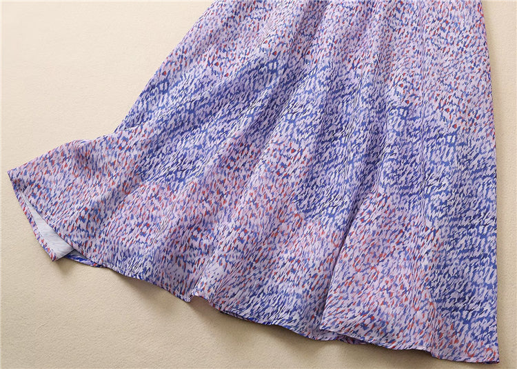 Kate Middleton Chiffon Summer Lavender Blue Print Midi Party Dress