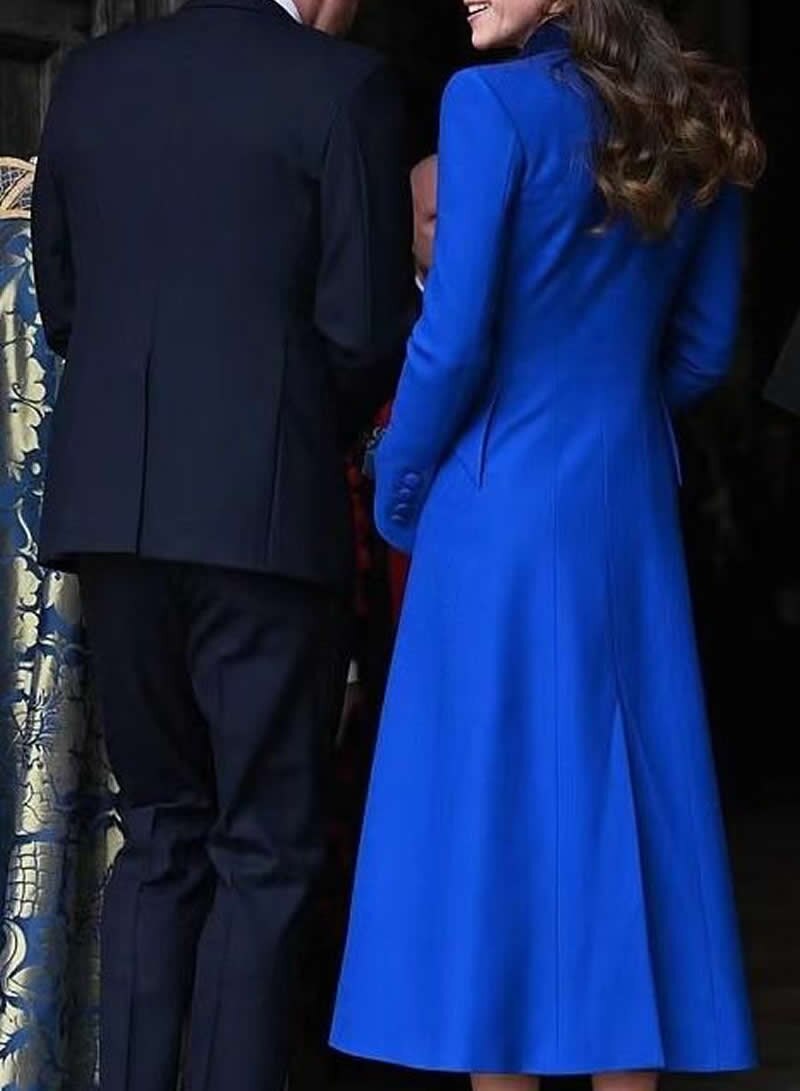 Kate Middleton Royal Blue Velvet Coat Dress Occasion Coat