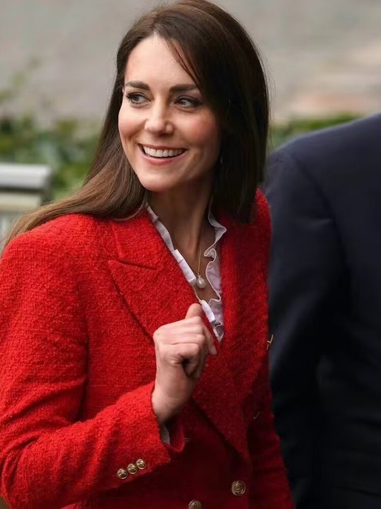 Kate Middleton Red Military Gold Button Tweed Blazer Jacket